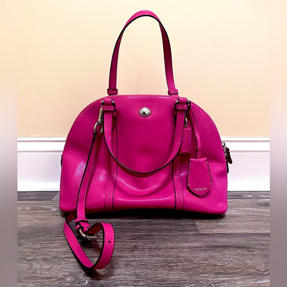 New Coach Peyton Leather Cora Domed Satchel Pink Purse Spring Summer Barbie - Picture 4 of 16